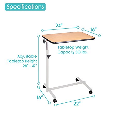 Swivel Bed Tray Table By Vive Overbed Table With Rolling Design And Pivoting Bed Tray Adjustable Bed Table For Storage Writing Reading Eating And More Lifetime Guarantee United Medicare Advance